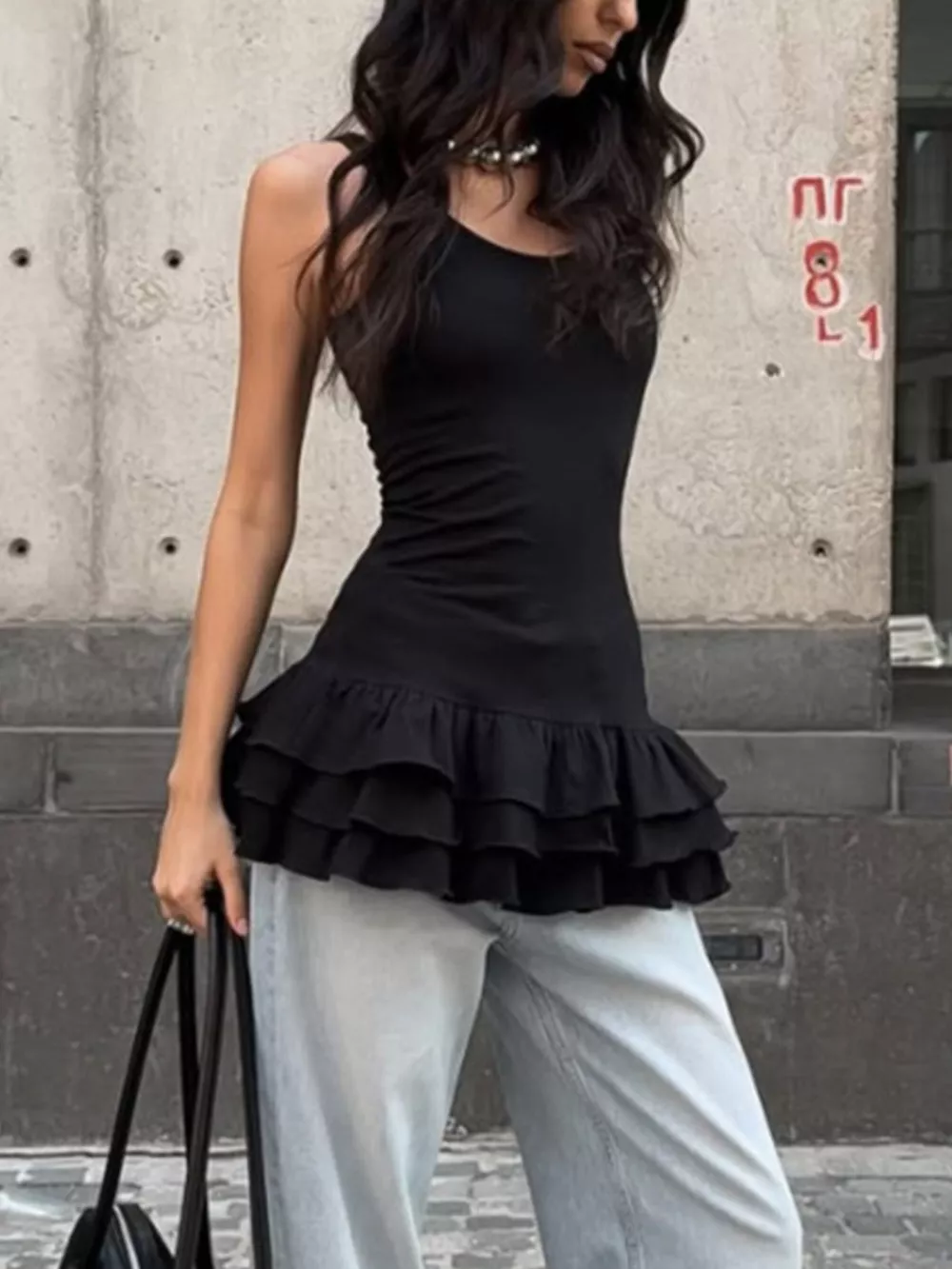Ruffled Hem Round Neck Tank, image 3