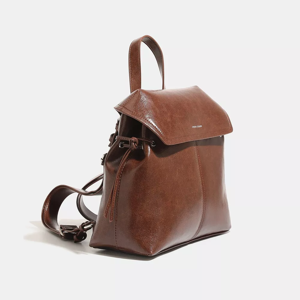 Vintage PU Leather Flap-Over Backpack Bag with Top Handle, image 4