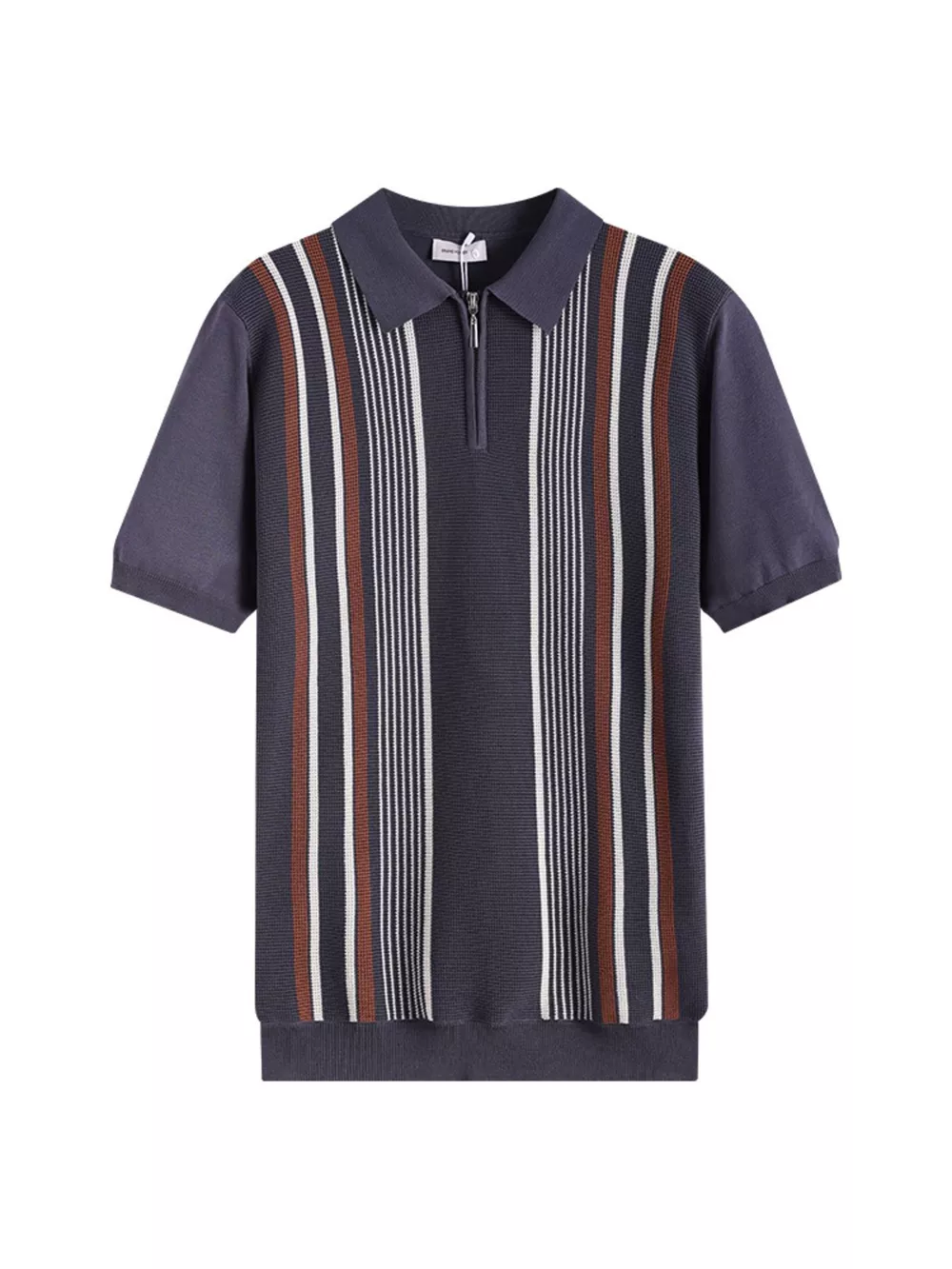Men's Plus Size Striped Knit Polo with Zipper, image 4