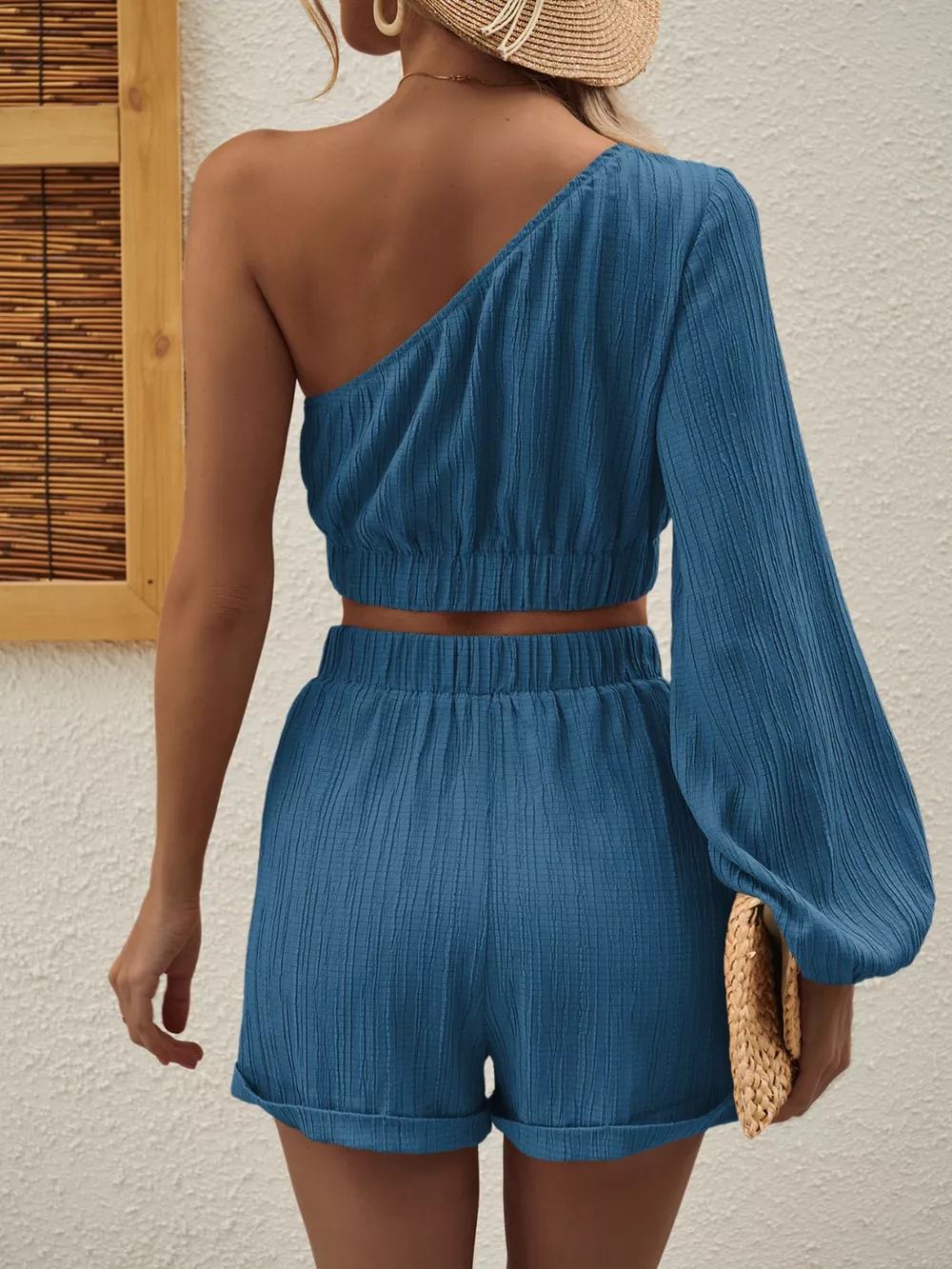 One Shoulder Long Sleeve Top and Shorts Set, image 6