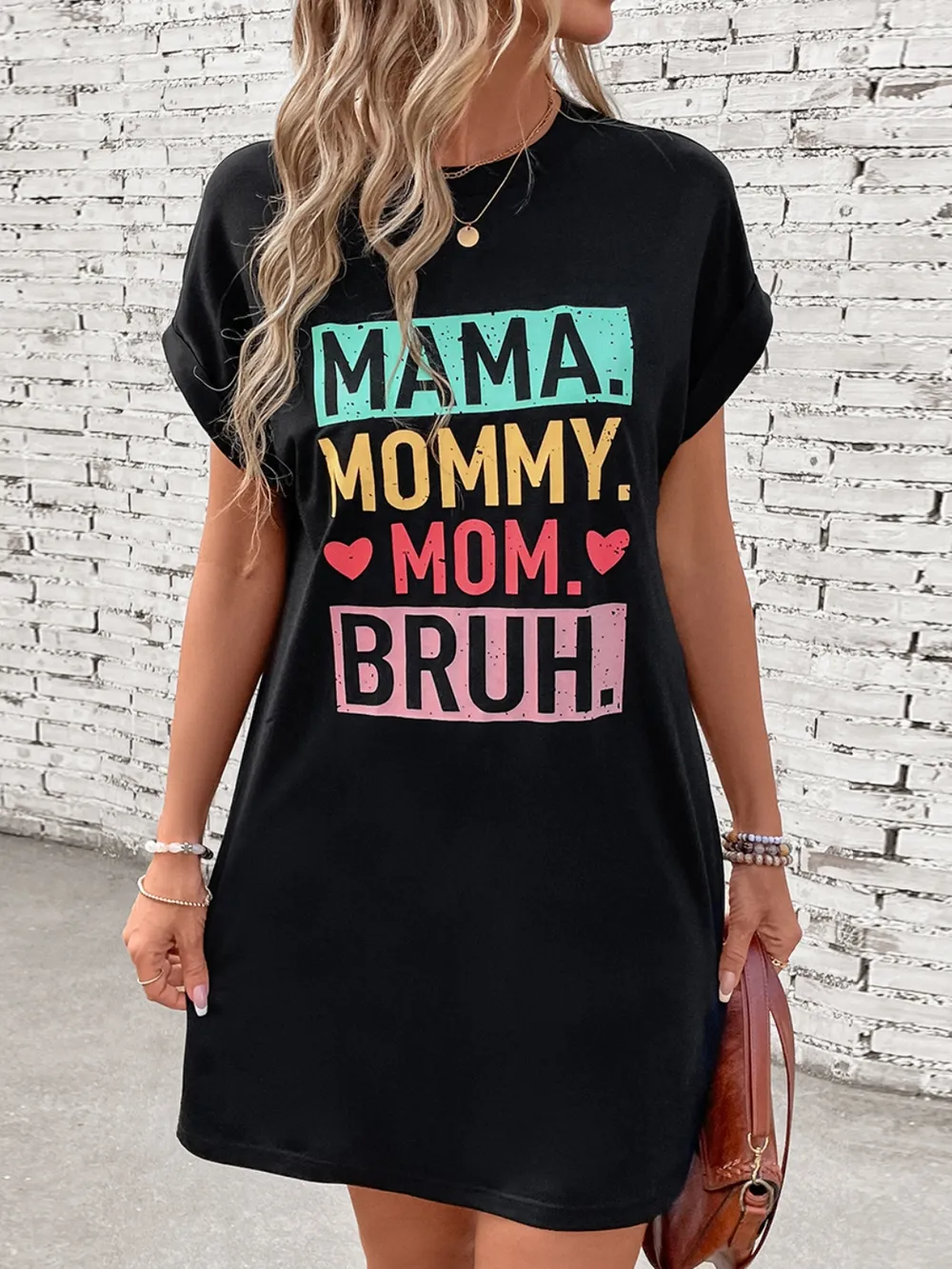 Letter Graphic Short Sleeve Mini Tee Dress, image 3