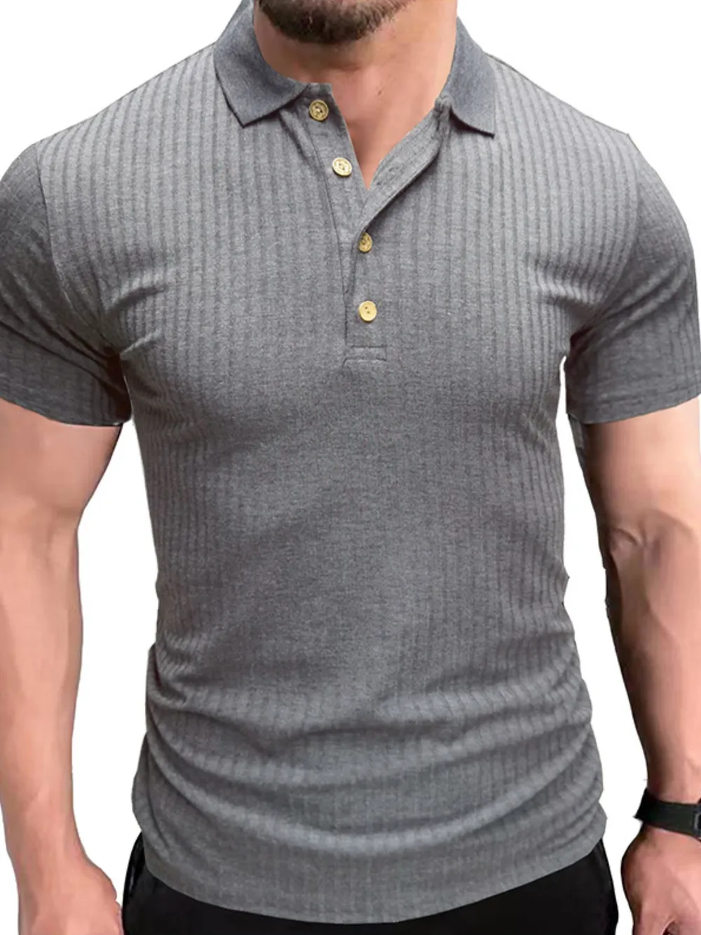 Men's Ribbed Knit Slim Fit Polo Shirt, image 8