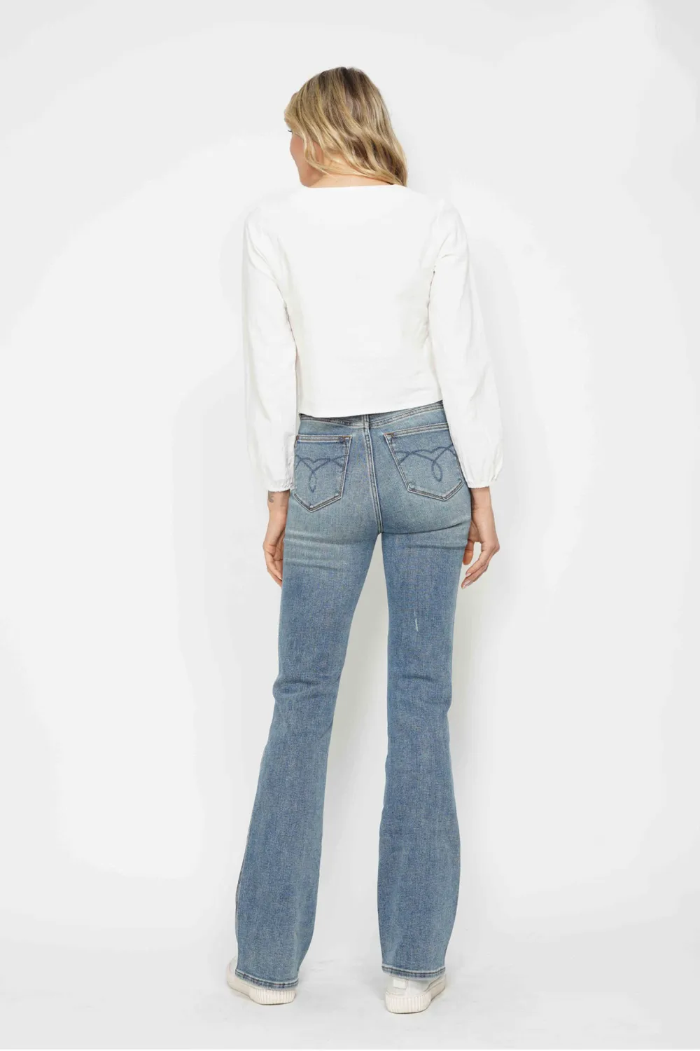 Full Size Tummy Control Back Embroidered Pocketed Bootcut Jeans Plus Size, image 5