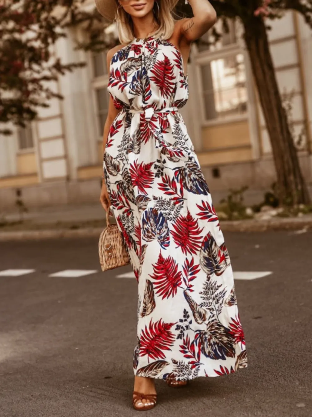 Tropical Floral Halter Neck Summer Dress, image 3