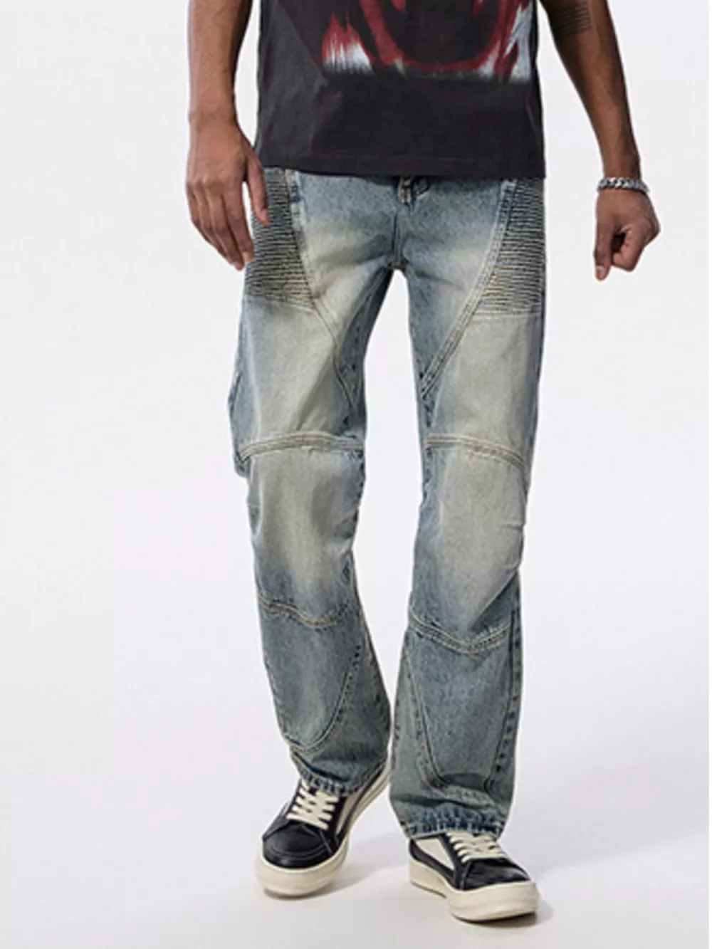 Men's Washed Wide Leg Jeans, image 4
