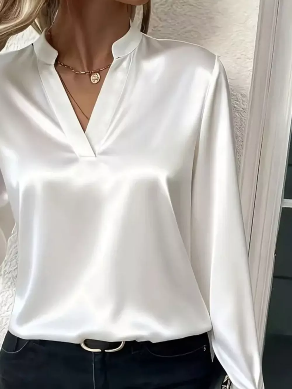 Notched Long Sleeve Blouse, image 2