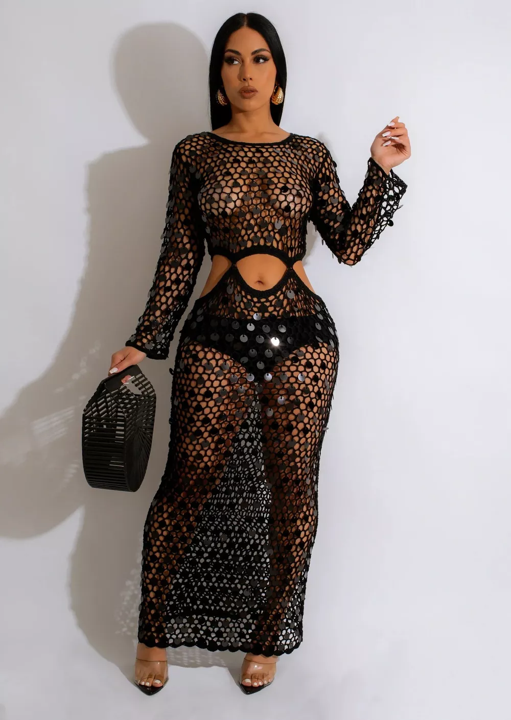 Sequin Mesh Cutout Maxi Dress, image 13
