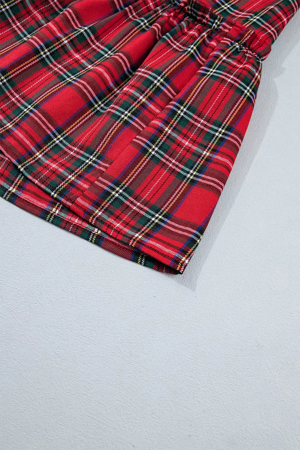 Plaid Knot Neck Short Sleeve Mini Shift Dress, image 9