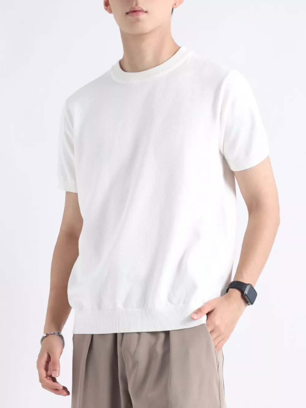Men's Plus Size Casual Knitted Short Sleeve T-Shirt, image 2
