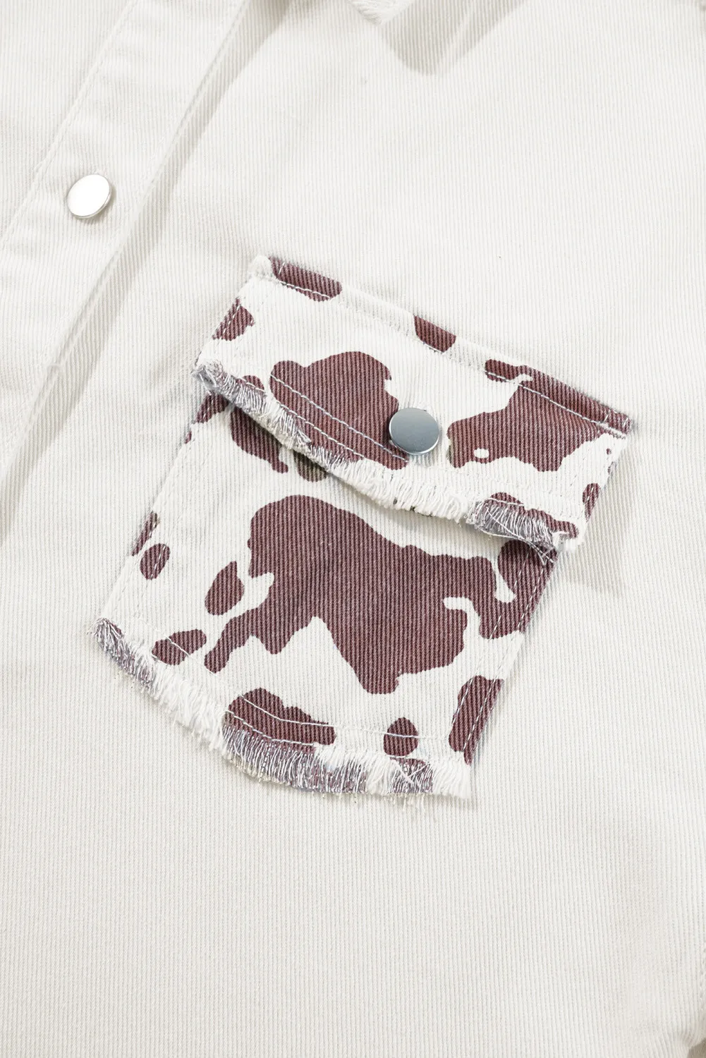 Raw Hem Animal Print Long Sleeve Denim Jacket, image 3