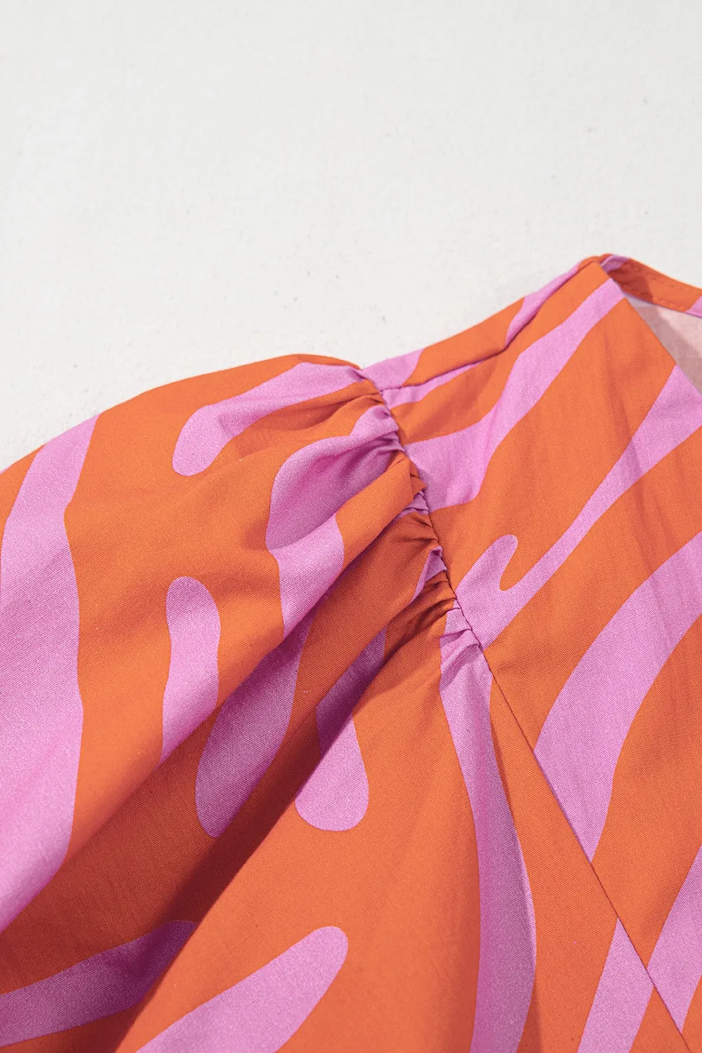 Zebra Stripe Print Ruched Cuff Half Sleeve V Neck Blouse, image 3