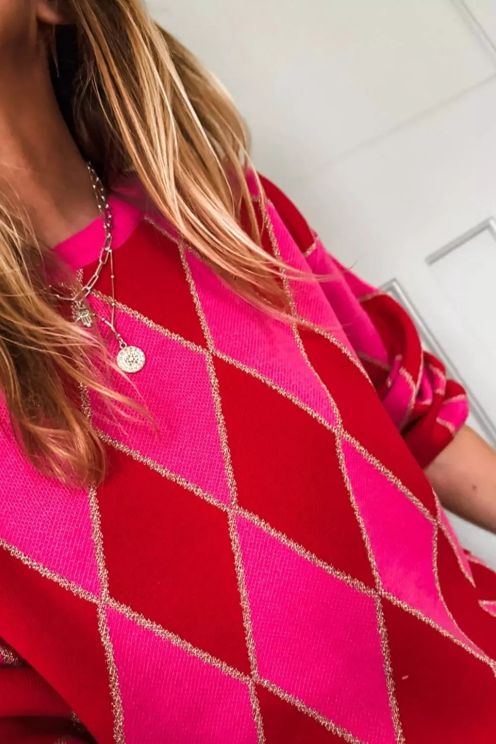 Argyle Pattern Long Sleeve Sweater, image 2