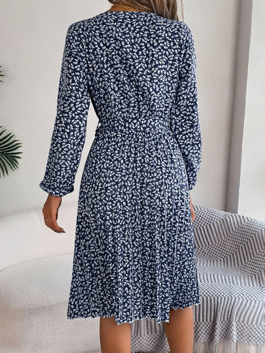 Ditsy Floral Tie Waist Pleated Dress, image 12