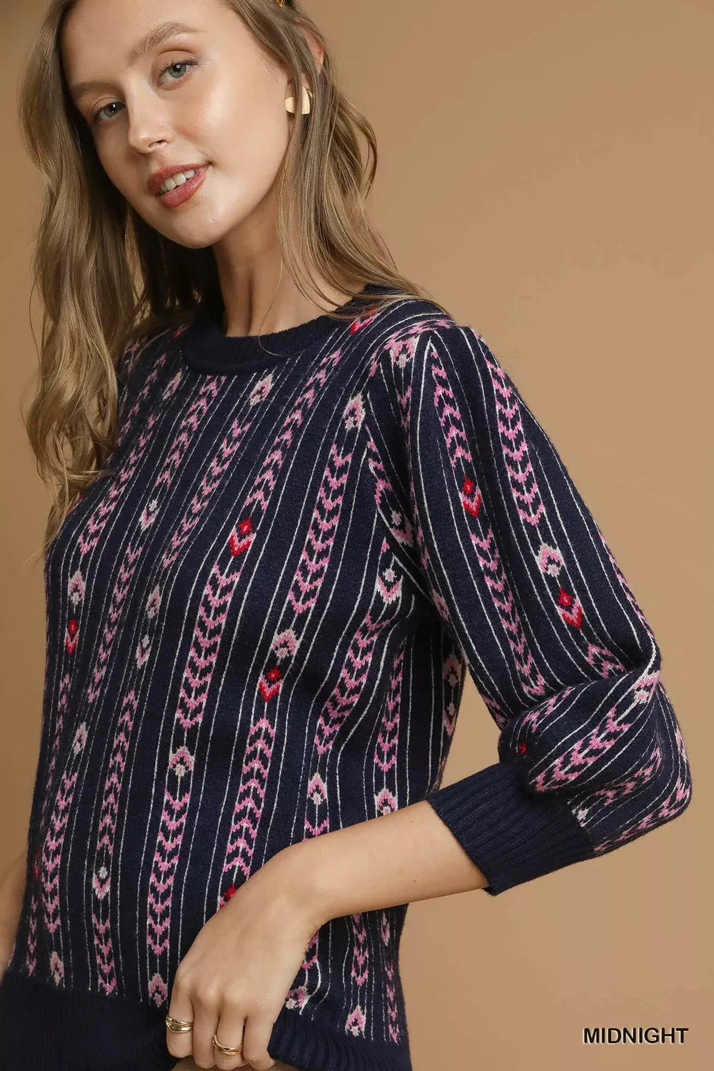 Jacquard Knit Puff Sleeve Sweater, image 4