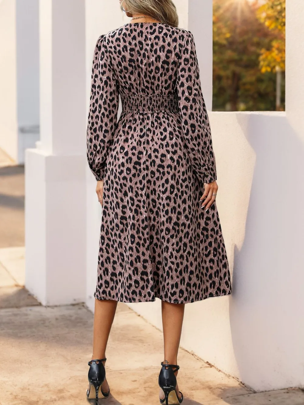 Leopard Surplice Long Sleeve Midi Dress, image 2