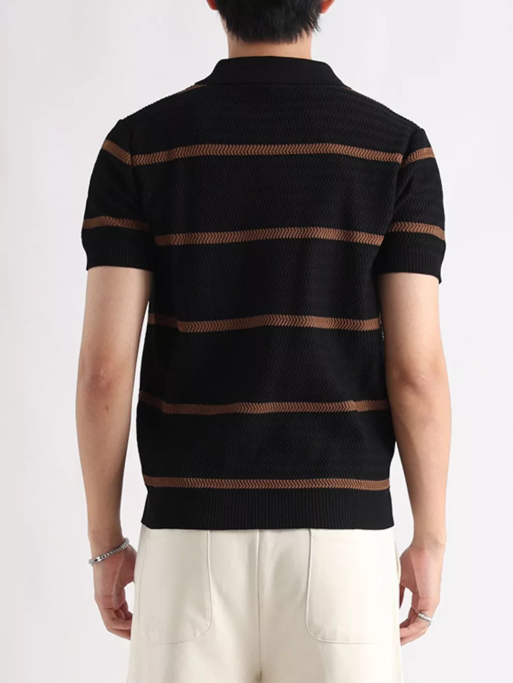 Men's Plus Size Striped Zip-Up Knit Polo, image 2