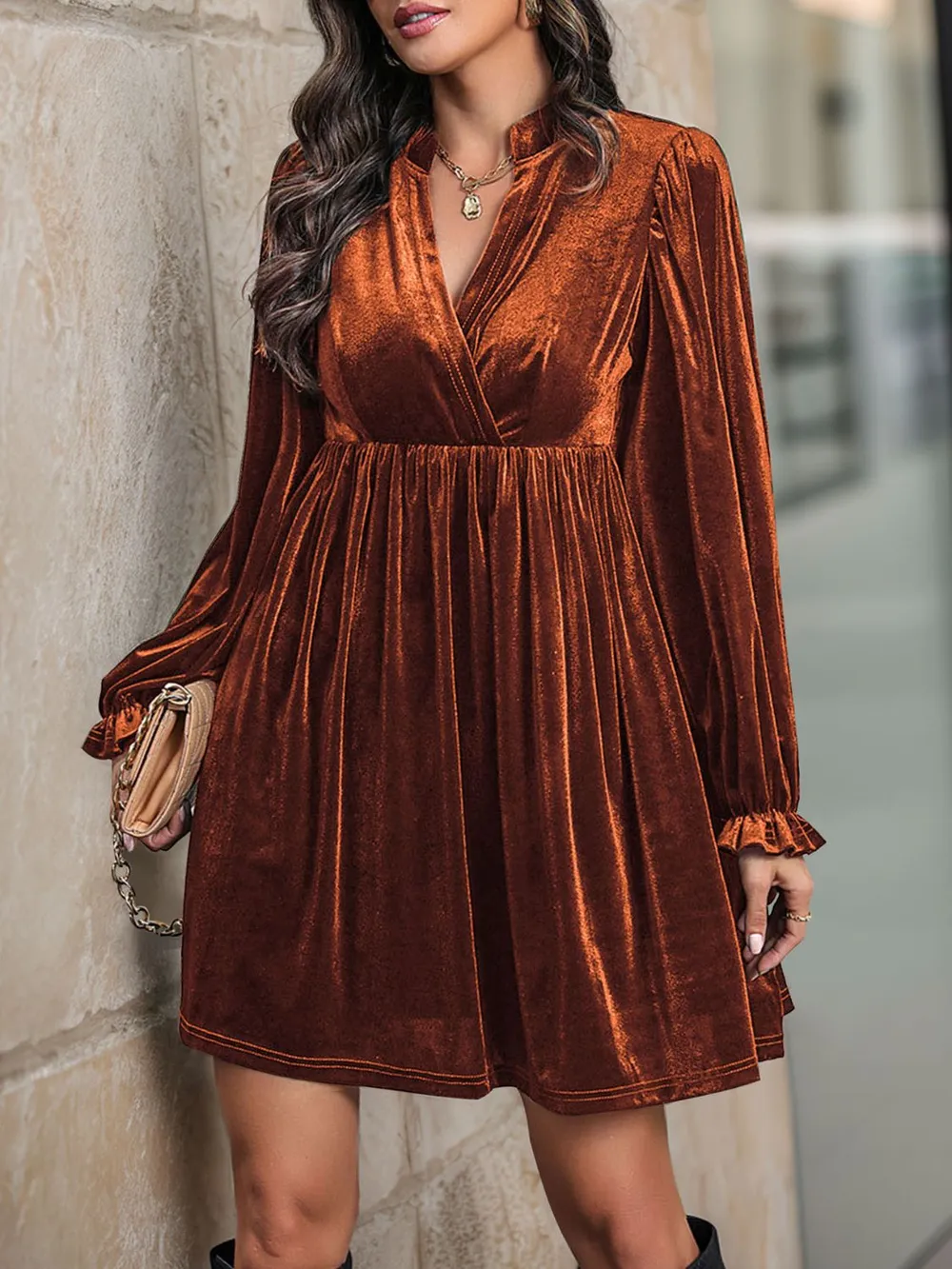 Ruched Surplice Long Sleeve Mini Dress, image 5