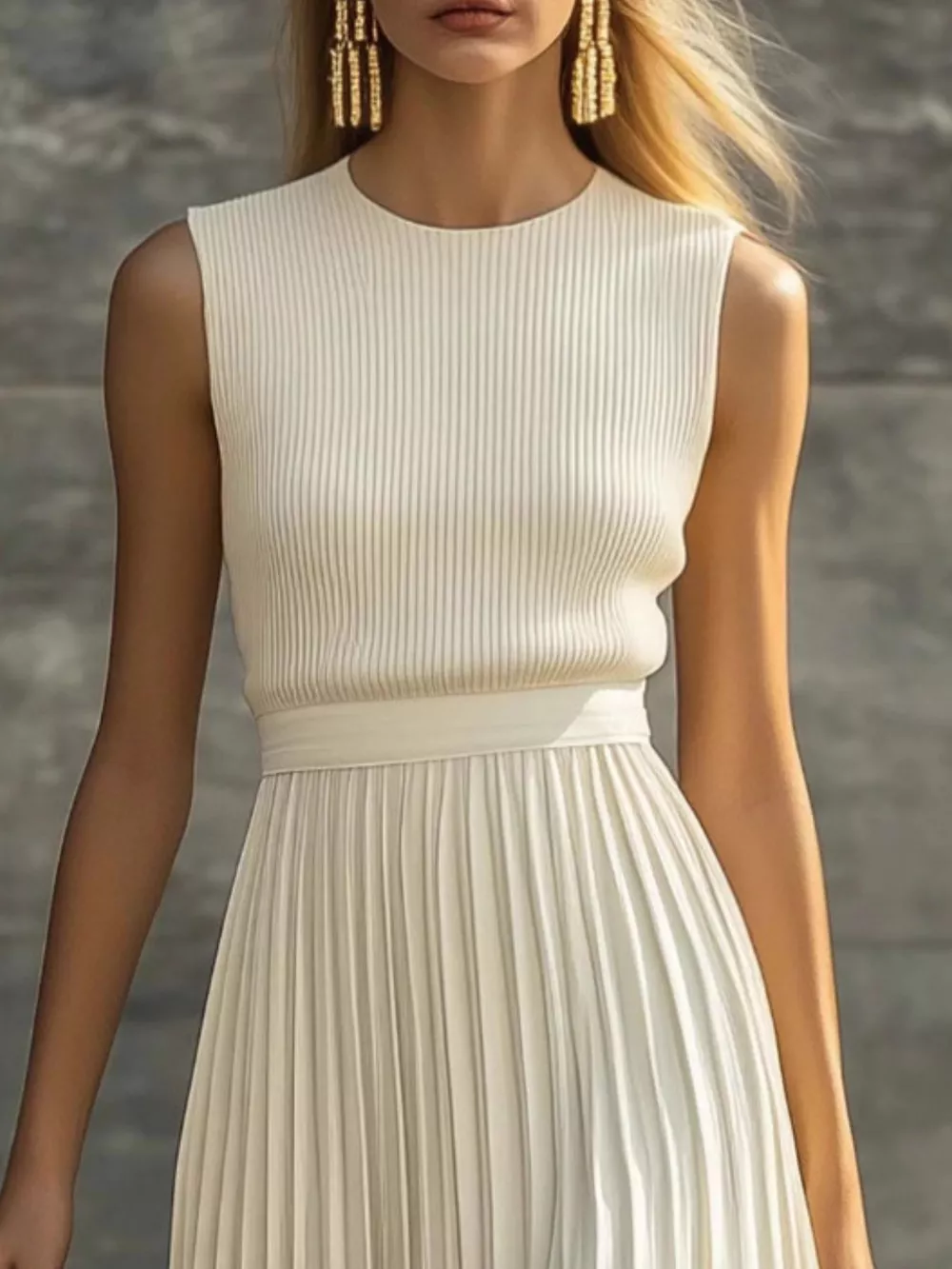 Ribbed Sleeveless Pleated Maxi Dress, image 2