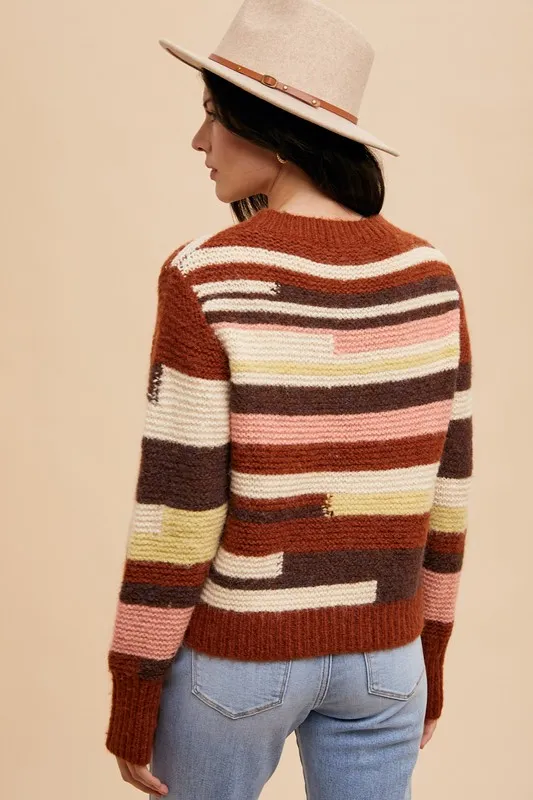 Color Block Round Neck Long Sleeve Sweater, image 2