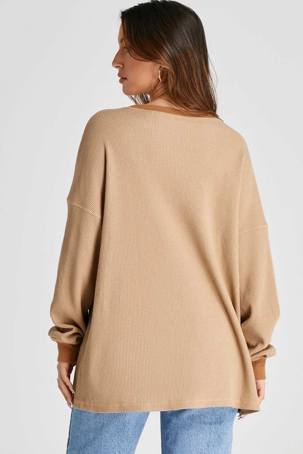 Waffle-Knit Long Sleeve Sweatshirt, image 6
