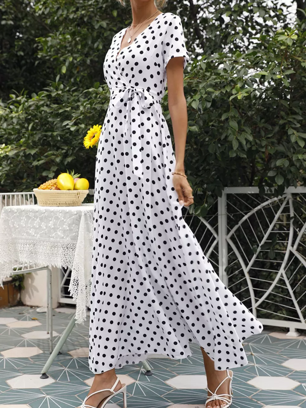 Polka Dot Wrap Maxi Dress, image 3