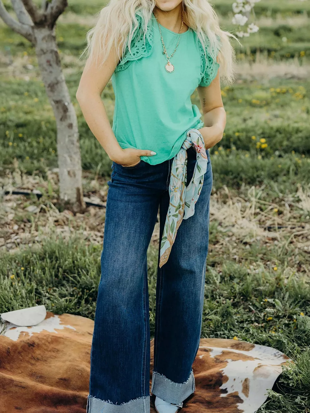 Eyelet Lace Ruffled Cap Sleeve Top, image 3