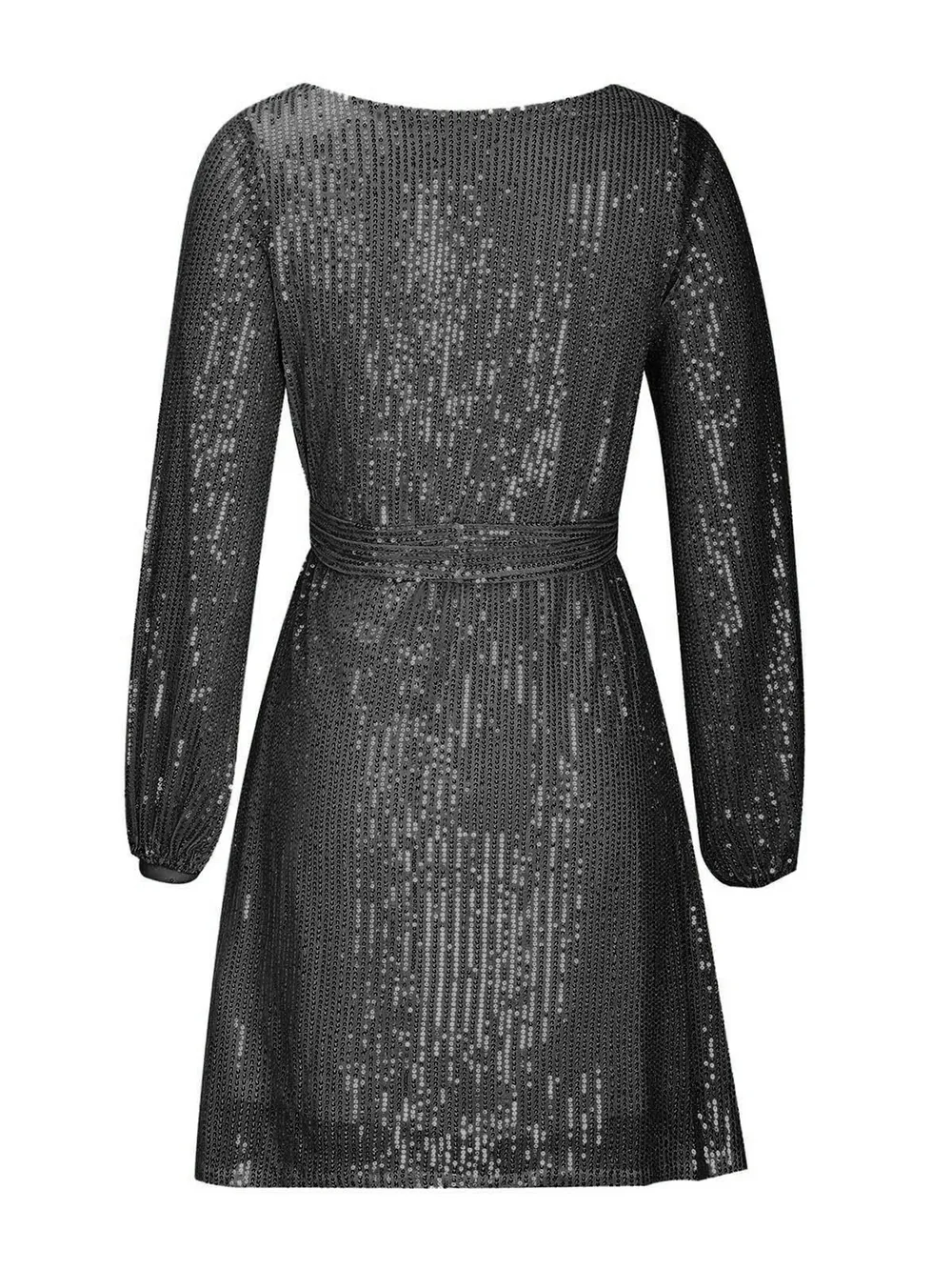 Sequin Tie Waist Long Sleeve Mini Dress, image 4