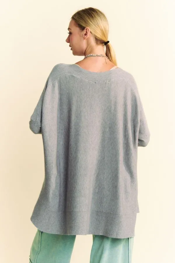 Round Neck Dropped Shoulder Long Sleeve Knit Top, image 2