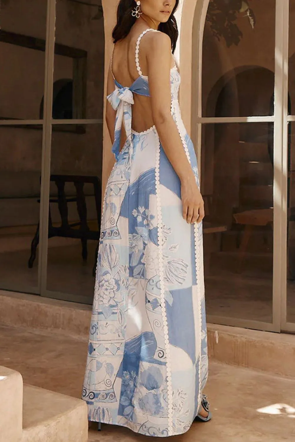 Cutout Back Printed Square Neck Maxi Dress, image 2