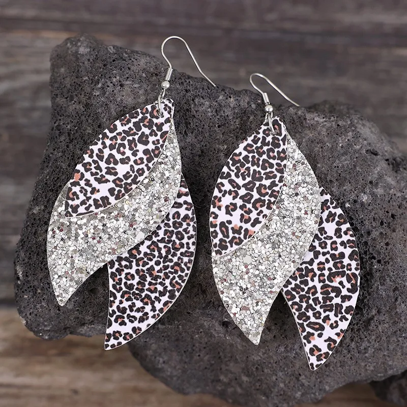 PU Leather Leopard Leaf Earrings, image 6