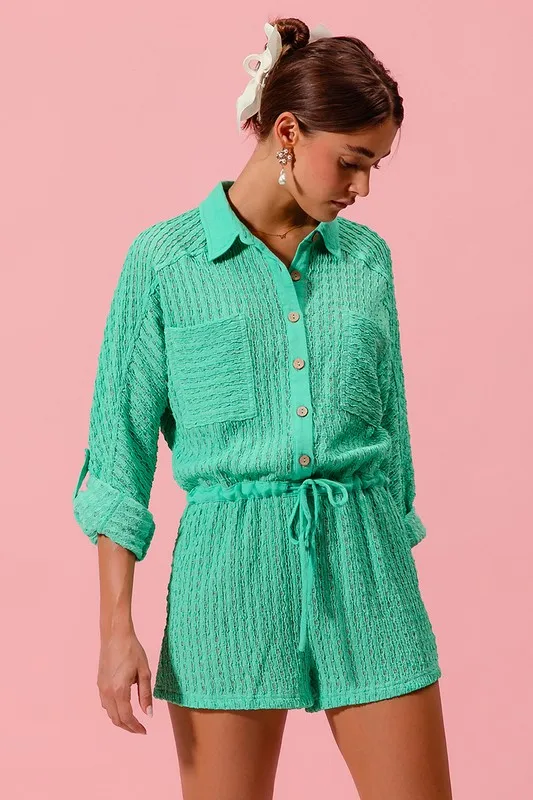 Textured Knit Button Front Romper, image 3