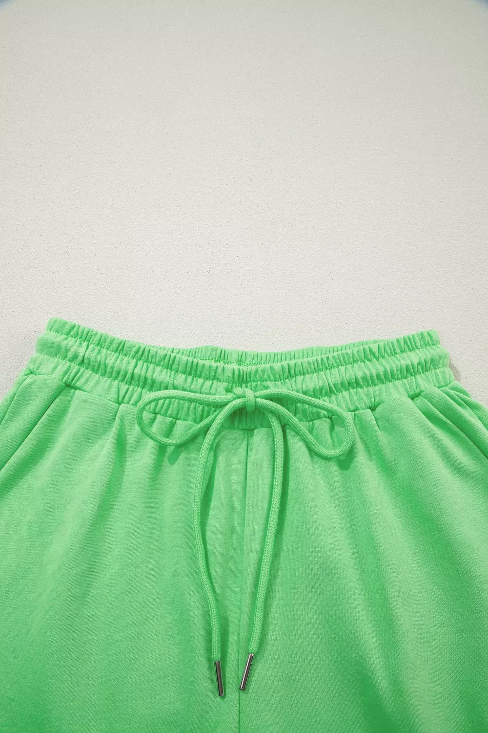 Solid Color Puffy Loose Top Drawstring Shorts 2pcs Outfit, image 12