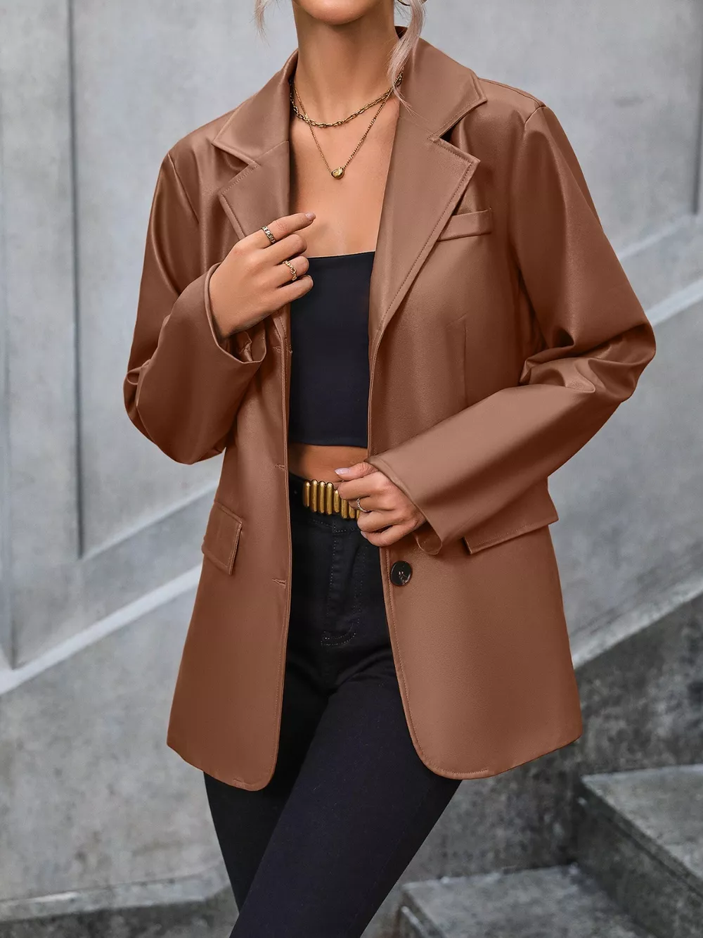 Pocketed Button Up Collared Neck Blazer, image 2