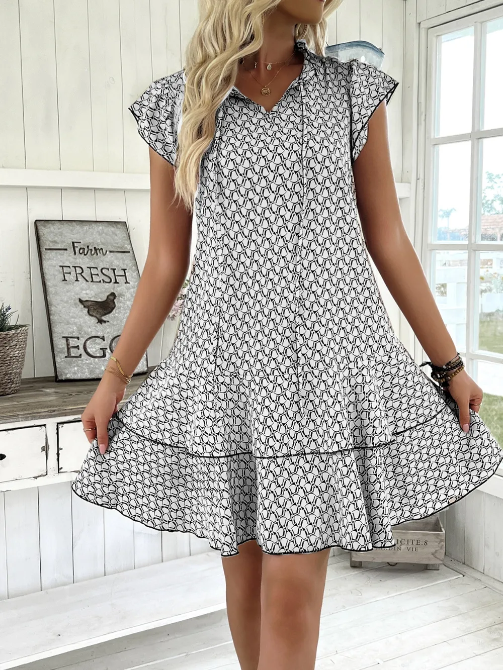 Full Size Ruffled Layered Printed Mini Dress Plus Size, image 5