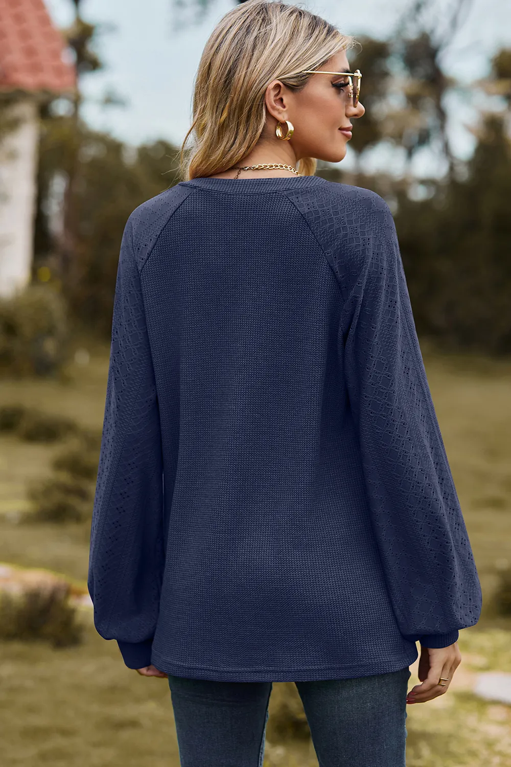 Eyelet Notched Raglan Sleeve T-Shirt, image 15