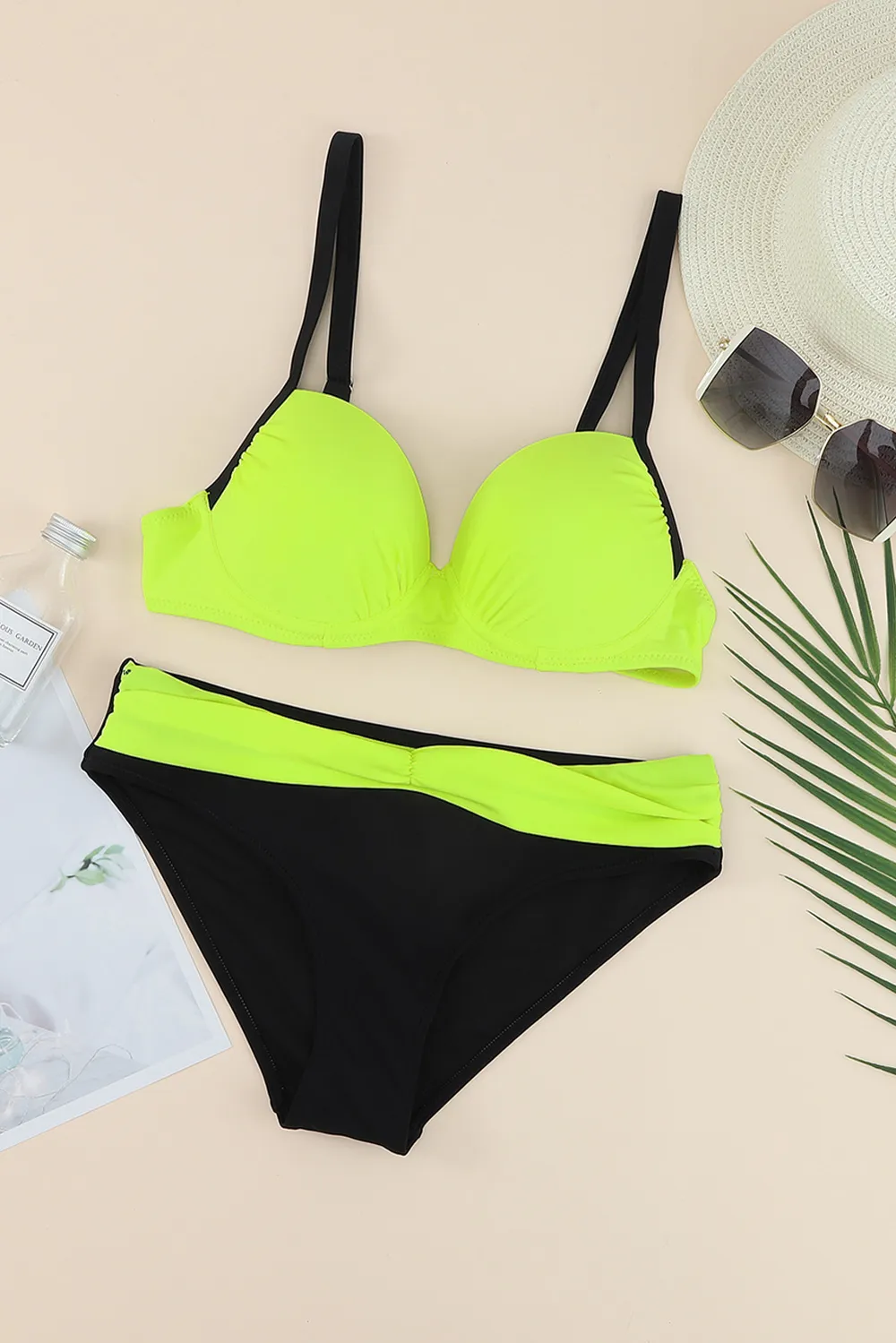 Contrast Sweetheart Neck Bikini Set, image 2