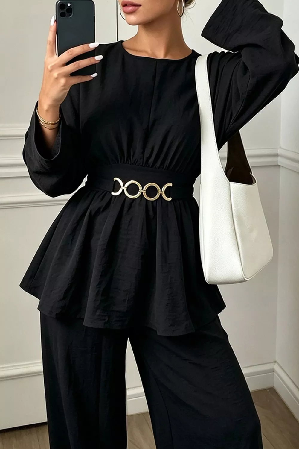 Metal Chain Waist Detail Top and Pants Set, image 15