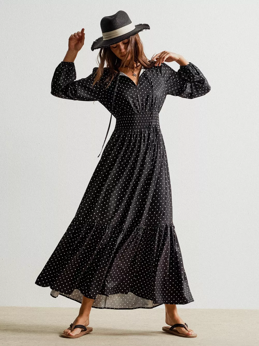 Polka Dot Long Sleeve Maxi Dress, image 5