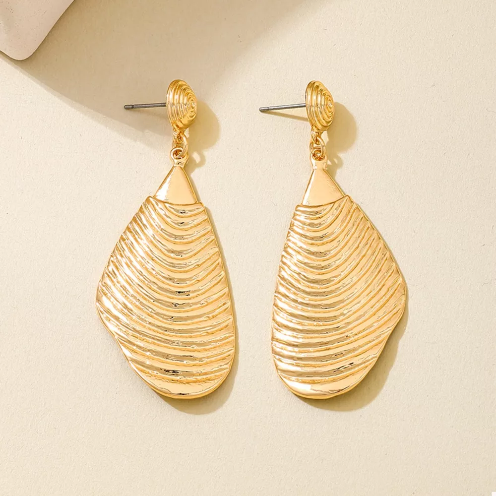 18K Gold-Plated Textured Dangle Earrings, image 2