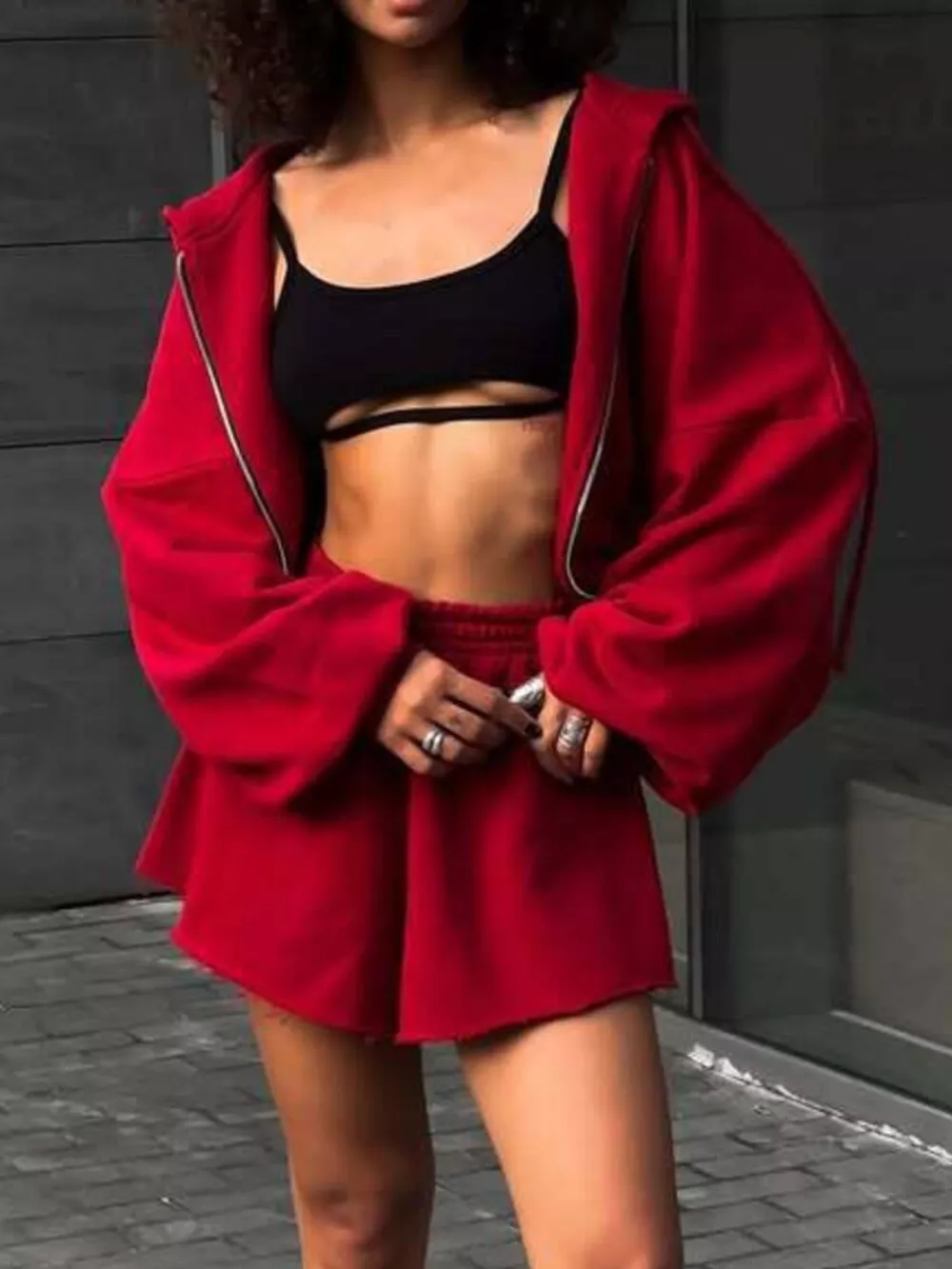 Oversized Zip-Up Hoodie and Shorts Set, image 19
