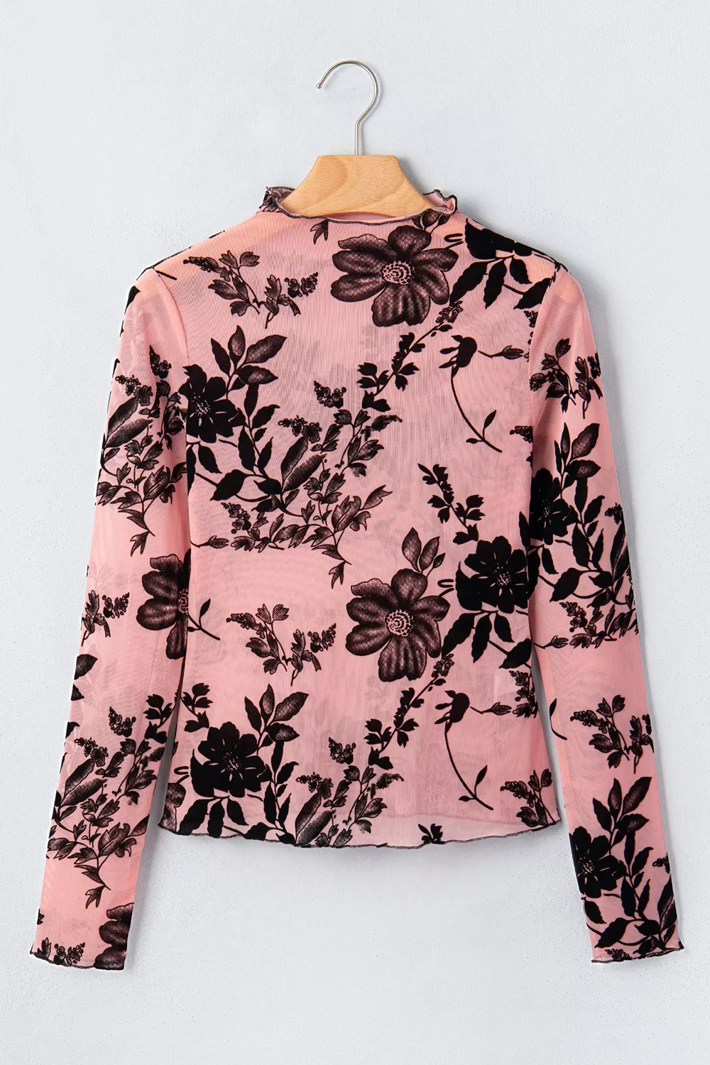 Floral Print Mesh Long Sleeve Pullover Blouse, image 5
