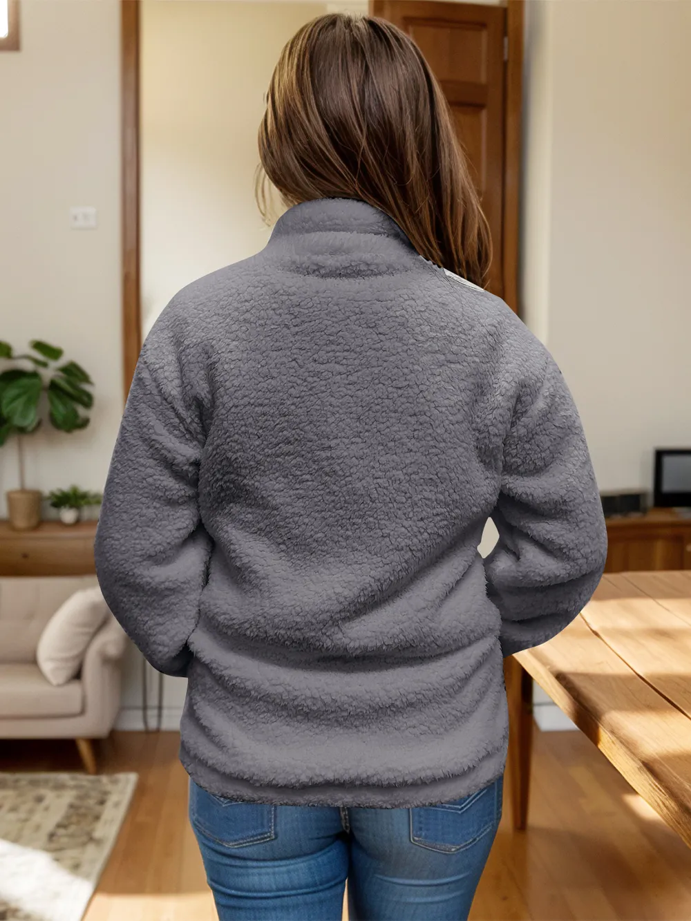 Full Size Turtleneck Zip Up Long Sleeve Sherpa Jacket, image 9