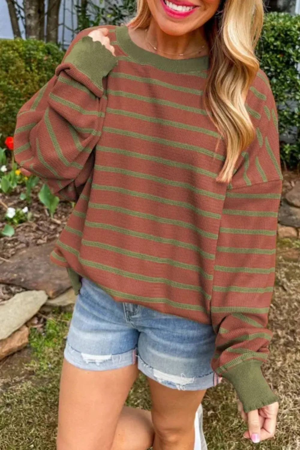 Striped Round Neck Long Sleeve Sweater, image 5