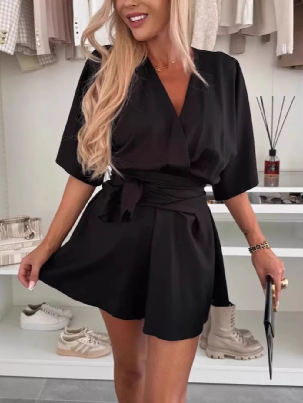 Full Size Surplice Tie Waist Romper Plus Size, image 2