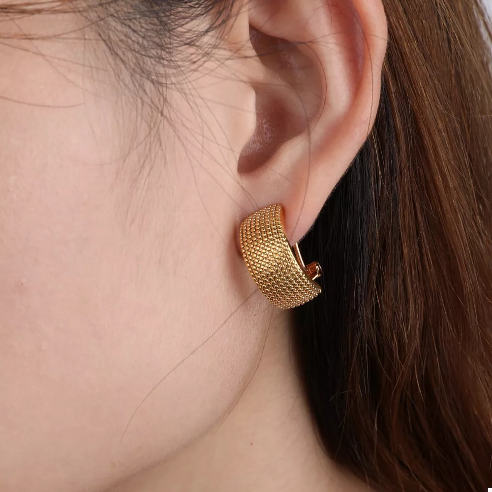 18K Gold-Plated Textured Wide Band Hoop Earrings, image 4
