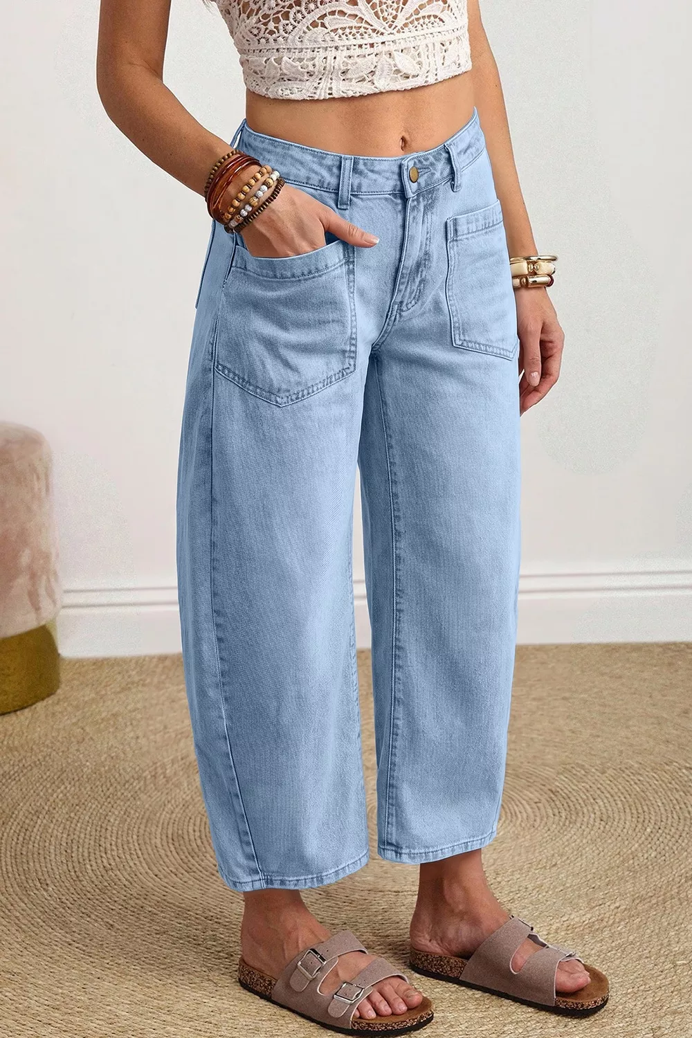 Wide Leg Cropped Jeans, image 5