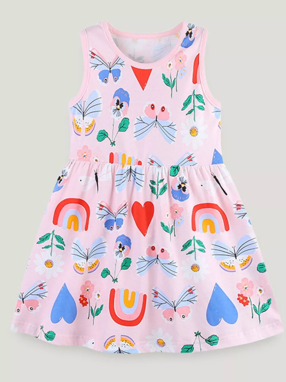 Children's Butterfly and Rainbow Print Sleeveless Dress