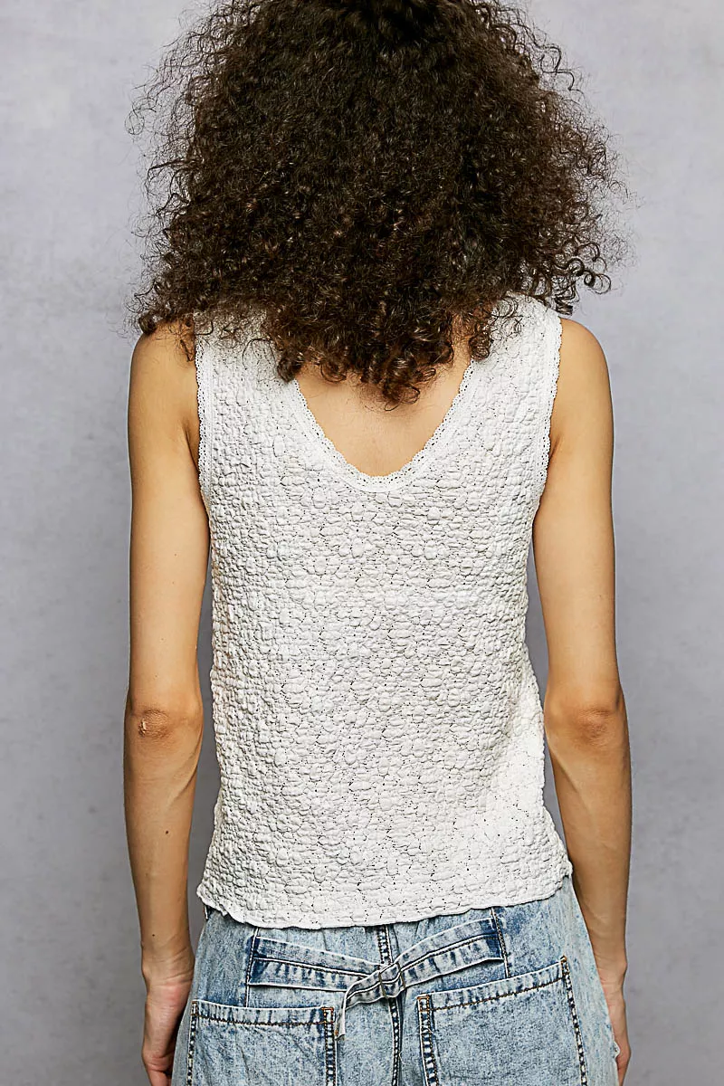 Textured Knit V-Neck Tank with Lace Trim, image 3
