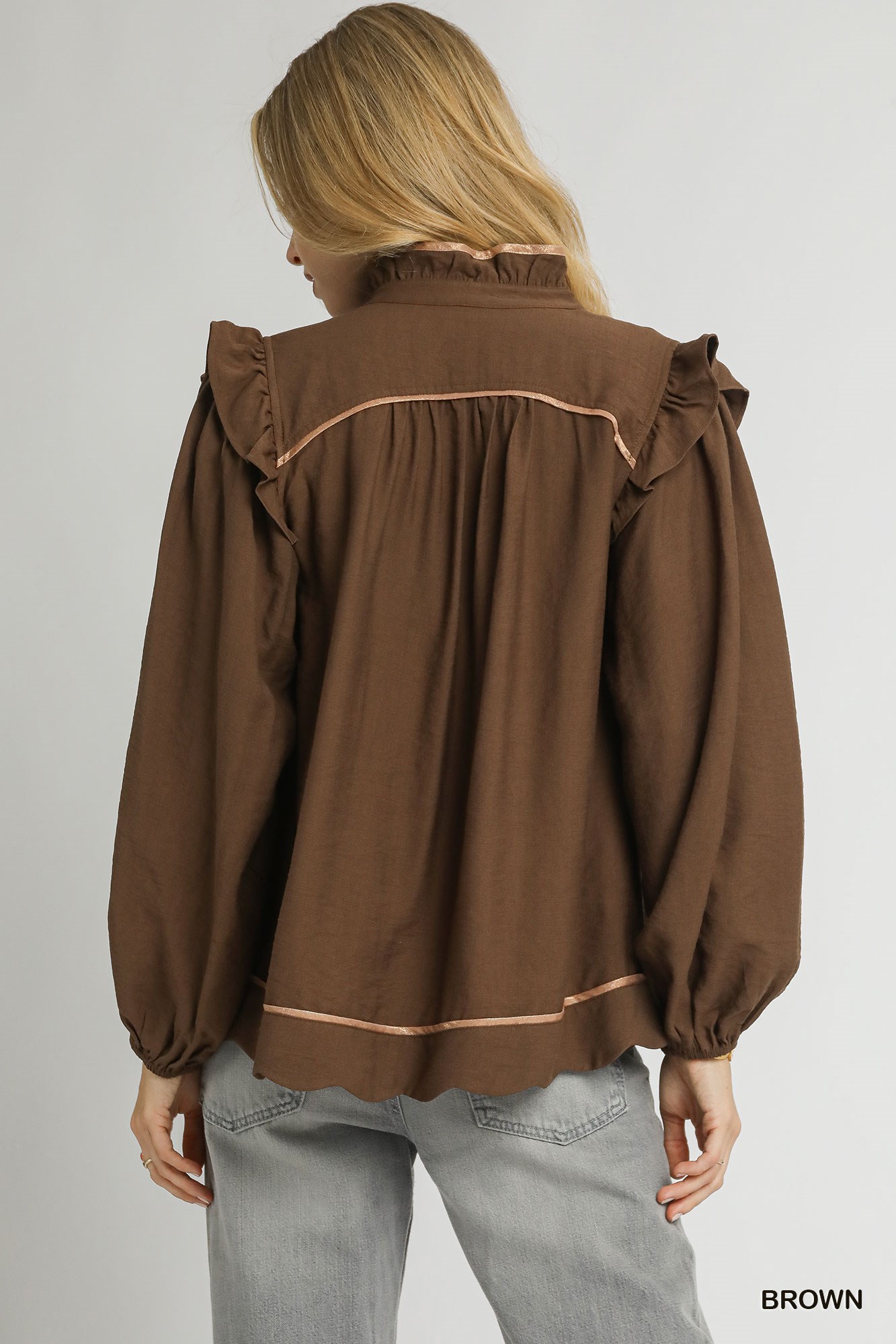 Ruffle Shoulder Long Sleeve Blouse, image 3