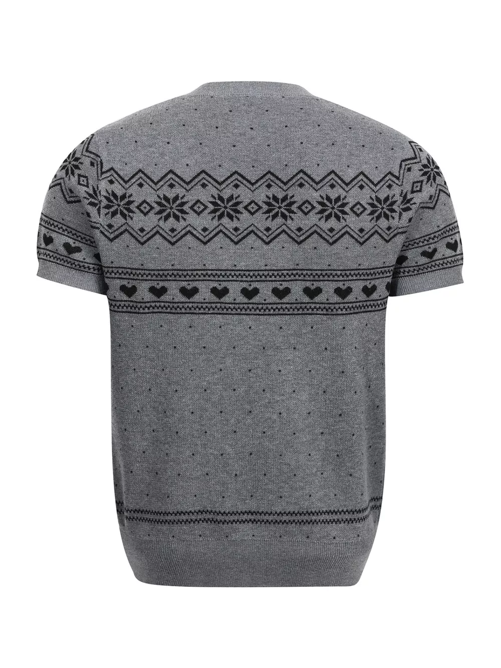 Men's Short-Sleeve Knit Top with Fair Isle and Heart Pattern, image 3